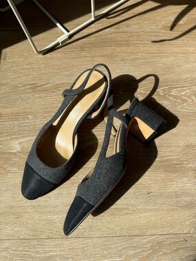 Anne Klein Gray and Black Slingback Block Heel Pumps